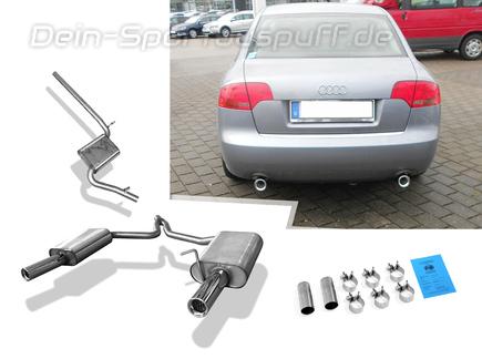 Fox Edelstahl Duplex Sportauspuffanlage Audi A4 B7 Typ 8E Lim/Avant 1.9TDI je 76mm rund eingerollt mit Absorber