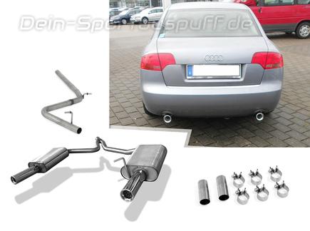 Fox Edelstahl Duplex Racing-Sportauspuffanlage ab Kat Audi A4 B7 Typ 8E Lim/Avant 2.0l je 76mm rund eingerollt mit Absorber