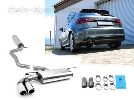 Fox Edelstahl Sportauspuff-Komplettanlage ab Kat Audi A3 8V 1.4 3-Tür ab 2012 2x80mm rund eingerollt abgeschrägt