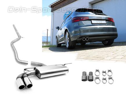 Fox Edelstahl Racing-Komplettanlage ab Kat Audi A3 8V 1.4 3-Tür ab 2012 2x80mm rund eingerollt abgeschrägt