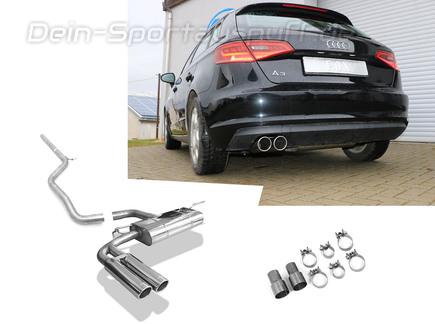 Fox Edelstahl Racing-Sportauspuffanlage ab Kat Audi A3 8V Sportback 1.8TFSI 2x90mm rund eingerollt abgeschrägt