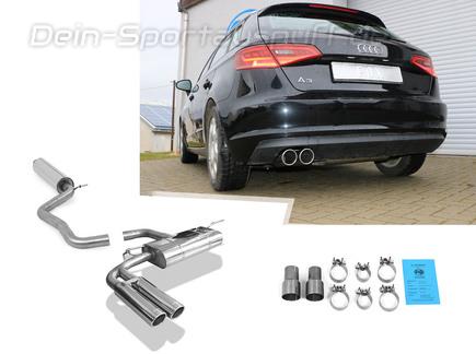Fox Edelstahl Sportauspuff-Komplettanlage ab Kat Audi A3 8V Sportback 1.8TFSI 2x90mm rund eingerollt abgeschrägt