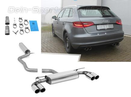 Fox Edelstahl Duplex Sportauspuff-Komplettanlage ab Kat Audi A3 8V Sportback 1.8TFSI je 2x80mm rund doppelwandig abgeschrägt