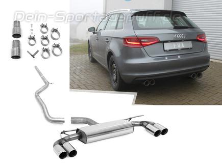 Fox Edelstahl Duplex Racing-Sportauspuffanlage ab Kat Audi A3 8V Sportback 1.8TFSI je 2x80mm rund doppelwandig abgeschrägt
