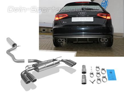 Fox Edelstahl Duplex Sportauspuff-Komplettanlage ab Kat Audi A3 8V Sportback 1.8TFSI je 2x88x74mm oval eingerollt abgeschrägt