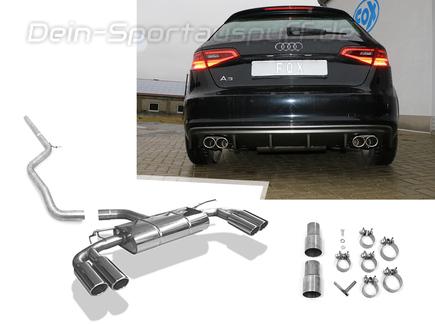 Fox Edelstahl Duplex Racing-Sportauspuffanlage ab Kat Audi A3 8V Sportback 1.8TFSI je 2x88x74mm oval eingerollt abgeschrägt
