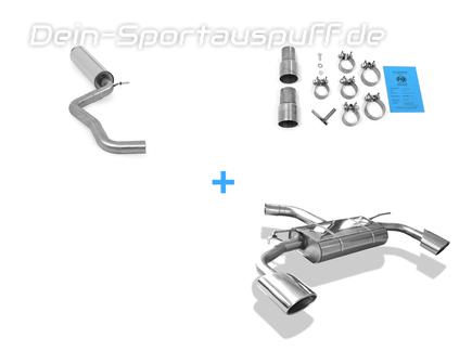 Fox Edelstahl Duplex Sportauspuff-Komplettanlage ab Kat Audi A3 8V Sportback 1.8TFSI je 140x90mm oval eingerollt abgeschrägt mit langer Tulpe