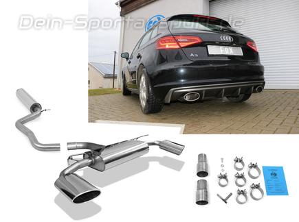 Fox Edelstahl Duplex Sportauspuff-Komplettanlage ab Kat Audi A3 8V Sportback 1.8TFSI 106x71mm Porsche-Design oval eingerollt seitlich abgeschrägt mit Absorber