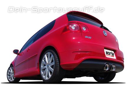 Borla Edelstahl Sportauspuff-Komplettanlage ab Kat VW Golf 5 R32 2x108mm rund eingerollt abgeschrägt