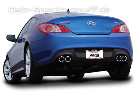 Borla Edelstahl Duplex Sportauspuffanlage ab Kat Hyundai Genesis Coupe 2.0l je 2x89mm rund eingerollt abgeschrägt