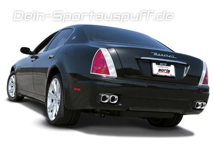 Borla Edelstahl Duplex Sportauspuffanlage ab Kat Maserati Quattroporte ab Bj.03-12 je 2x89x89mm viereckig eingerollt abgeschrägt