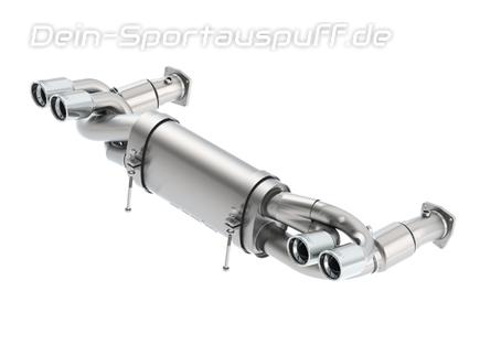 Borla Edelstahl Duplex Racinganlage inkl. Kat-Ersatzrohr Porsche 911 Typ 997 Turbo Bj.05-09 je 2x81mm rund eingerollt abgeschrägt