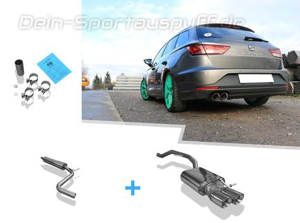 Fox Edelstahl Sportauspuff-Komplettanlage ab Kat Seat Leon ST 5F 1.2l 1.4l 1.8l (Mod. mit Starrachse) 2x90mm rund doppelwandig abgeschrägt