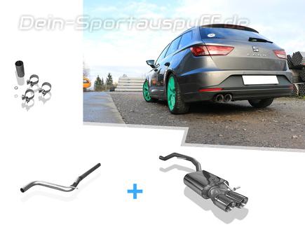 Fox Edelstahl Racing-Komplettanlage ab Kat Seat Leon ST 5F 1.2l 1.4l 1.8l (Mod. mit Starrachse) 2x90mm rund doppelwandig abgeschrägt