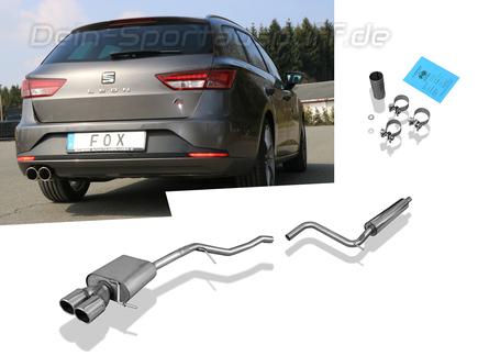 Fox Edelstahl Sportauspuff-Komplettanlage ab Kat Seat Leon ST 5F 1.2l 1.4l 1.8l (Mod. mit Starrachse) 2x90mm rund eingerollt abgeschrägt