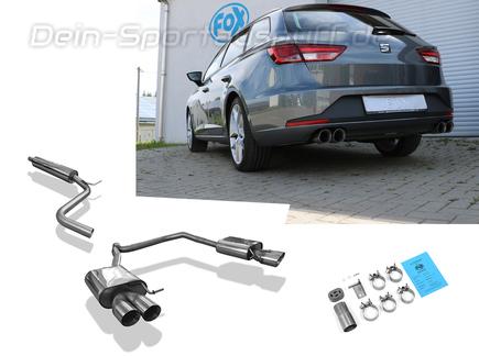 Fox Edelstahl Duplex Sportauspuff-Komplettanlage ab Kat Seat Leon ST 5F 1.2l 1.4l 1.8l (Mod. mit Starrachse) je 2x90mm rund doppelwandig abgeschrägt