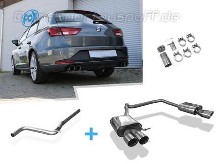 Fox Edelstahl Duplex Racing-Komplettanlage ab Kat Seat Leon ST 5F 1.2l 1.4l 1.8l (Mod. mit Starrachse) je 2x90mm rund doppelwandig abgeschrägt