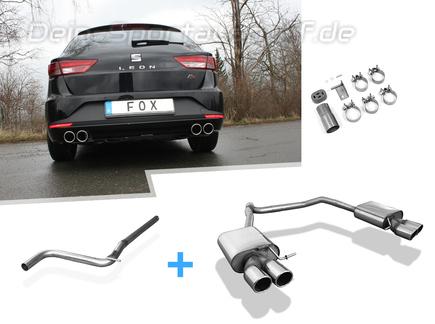 Fox Edelstahl Duplex Racing-Komplettanlage ab Kat Seat Leon ST 5F 1.2l 1.4l 1.8l (Mod. mit Starrachse) ab 2013 je 2x90mm rund eingerollt abgeschrägt