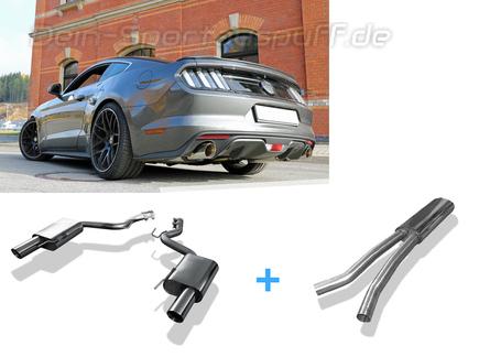 Fox Edelstahl Duplex Sportauspuff-Komplettanlage ab Kat Ford Mustang VI 6 ab 2014 2.3l Ecoboost je 1x100mm rund doppelwandig abgeschrägt