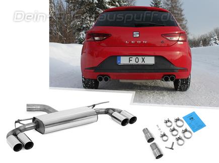 Fox Edelstahl Duplex Sportauspuff Seat Leon 5F 1.2l 1.4l + 1.6-2.0l TDI ab 2012 (Mod. mit Starrachse) je 2x80mm rund doppelwandig abgeschrägt