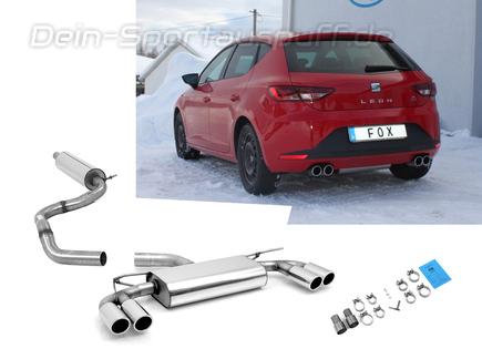 Fox Edelstahl Duplex Sportauspuff-Komplettanlage ab Kat Seat Leon 5F 1.2l 1.4l + 1.6-2.0l TDI ab 2012 (Mod. mit Starrachse) je 2x80mm rund eingerollt abgeschrägt