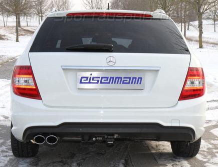 Eisenmann Edelstahl Sportauspuff Mercedes C-Klasse W204 C180 ab 2012 mit AMG-Stoßstange 2x90x70mm oval eingerollt abgeschrägt