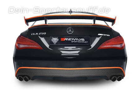 Remus Edelstahl Duplex Racing-Komplettanlage ab Kat Mercedes CLA-Klasse CLA250 4matic C117 je 2x76mm rund scharfkantig abgeschrägt