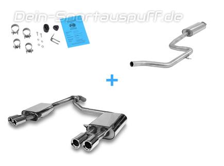 Fox Edelstahl Duplex Sportauspuff-Komplettanlage ab Kat Ford Mondeo MK4 Fließheck 2.5l ab 2007 je 2x80mm rund eingerollt gerade mit Absorber
