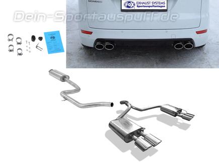 Fox Edelstahl Duplex Sportauspuff-Komplettanlage ab Kat Ford Mondeo MK4 Fließheck 2.5l ab 2007 je 2x106x71mm oval eingerollt abgeschrägt mit Absorber