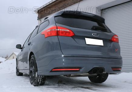 Fox Edelstahl Sportauspuff Mittig Ford Focus 3 ST Tunier 2x 115x85mm oval eingerollt abgeschrägt in schwarz
