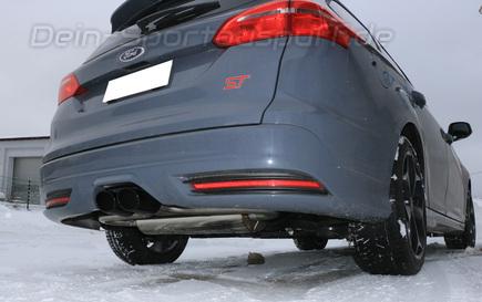 Fox Edelstahl Sportauspuff-Komplettanlage ab Kat Mittig Ford Focus 3 ST Tunier Diesel 2x 115x85mm oval eingerollt abgeschrägt in schwarz