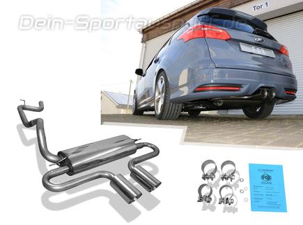 Fox Edelstahl Sportauspuff-Komplettanlage ab Kat Mittig Ford Focus 3 ST Tunier Diesel 2x100mm rund doppelwandig abgeschrägt