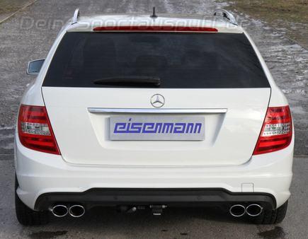 Eisenmann Edelstahl Duplex Komplettanlage ab Kat Mercedes C-Klasse W204 C180 ab 2012 mit AMG-Stoßstange je 2x90x70mm oval eingerollt abgeschrägt