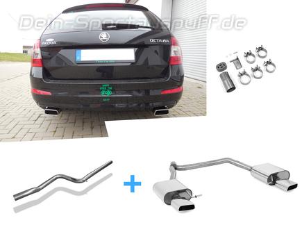 Fox Edelstahl Duplex Racing-Komplettanlage ab Kat Skoda Octavia 1.8 TSI 2.0 TDI Typ 5E Limo u. Combi ab 2013 je 145x65mm trapezförmig eingerollt abgeschrägt