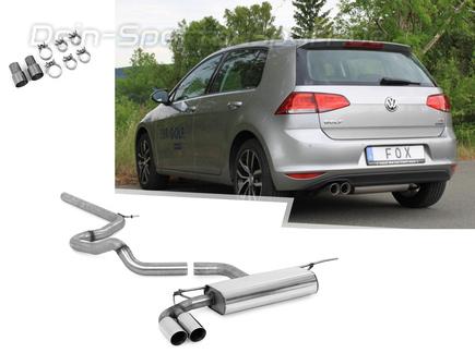 Fox Edelstahl Racing-Komplettanlage ab Kat VW Golf 7 1.0l 1.2l TSI 1.6l TDI 2x80mm rund doppelwandig