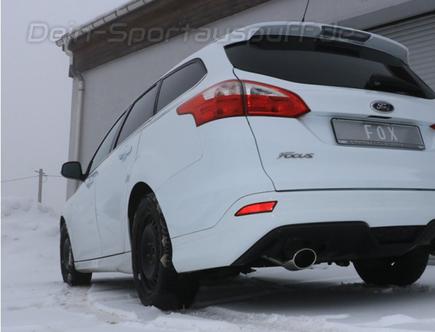 Fox Edelstahl Sportauspuff-Komplettanlage ab Kat Ford Focus 3 Turnier 1.0l Ecoboost mit Styling-Paket 115x85mm oval eingerollt abgeschrägt