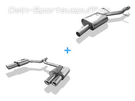 Fox Edelstahl Duplex Sportauspuff-Komplettanlage ab Kat. Audi A4 B8 8K Limousine/Avant 2.0l TFSI inkl. Quattro je 2x90mm rund eingerollt abgeschrägt mit Absorber