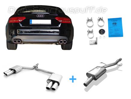 Fox Edelstahl Duplex Sportauspuffanlage ab Kat. Audi A5 B8 Coupe 2.0l TFSI inkl. Quattro je 2x88x74mm oval eingerollt abgeschrägt
