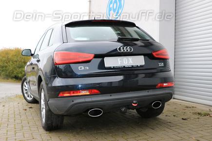 Fox Edelstahl Duplex Sportauspuff-Komplettanlage ab Kat Audi Q3 2.0l TFSI je 160x90mm oval eingerollt seitlich abgeschrägt