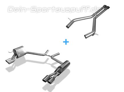 Fox Edelstahl Duplex Racing-Komplettanlage ab Kat Mercedes E-Klasse W211 S211 E500 T-Modell je 2x76mm rund eingerollt gerade mit Absorber