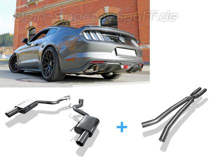 Fox Edelstahl Duplex Racing-Komplettanlage ab Kat Ford Mustang VI 6 ab 2014 5.0l GT je 100mm rund doppelwandig abgeschrägt