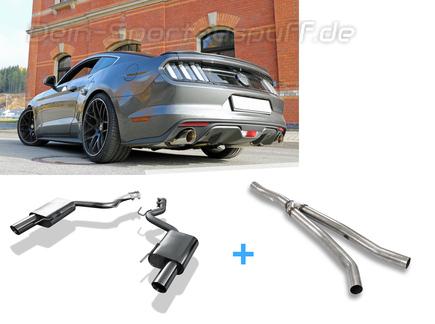 Fox Edelstahl Duplex Racing-Komplettanlage ab Kat Ford Mustang VI 6 ab 2014 2.3l Ecoboost je 100mm rund doppelwandig abgeschrägt