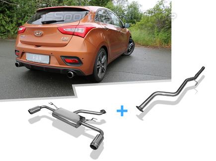 FOX Edelstahl Duplex Racing-Komplettanlage ab Kat Hyundai i30 1.6 GDI Turbo Typ GDH je 100mm rund scharf abgeschrägt