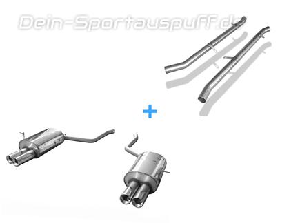 Fox Edelstahl Duplex Racing-Komplettanlage ab Kat BMW 7er E38 730i 735i 740i mit Endrohraussparung je 2x90mm rund eingerollt gerade mit Absorber