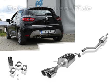 FOX Edelstahl Sportauspuff-Komplettanlage ab Kat Renault Clio 4 GT-Line 2x76mm rund eingerollt abgeschrägt