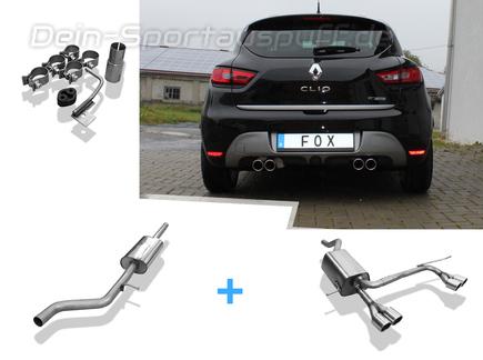 FOX Edelstahl Duplex Sportauspuff-Komplettanlage ab Kat Renault Clio 4 GT-Line je 2x76mm rund eingerollt abgeschrägt