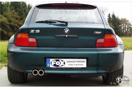 Fox Edelstahl Sportauspuff-Komplettanlage ab Kat BMW Z3 Roadster 1.9l 2x70mm rund eingerollt gerade mit Absorber