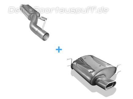 Fox Edelstahl Sportauspuff-Komplettanlage ab Kat BMW Z3 Roadster 1.9l 135x80mm flachoval eingerollt abgeschrägt mit Absorber