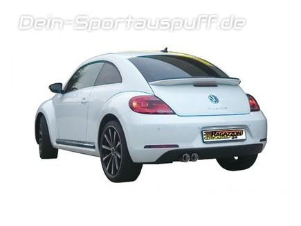 Ragazzon Edelstahl Racing-Komplettanlage ab Turbo inkl. Kat u. Downpipe VW Beetle Typ 5C 1.4l TSI 2x80mm rund eingerollt versetzt