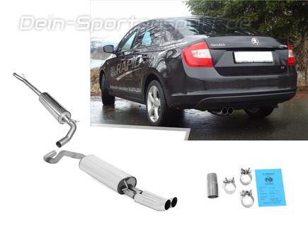 Fox Edelstahl Sportauspuff-Komplettanlage ab Kat. Skoda Rapid 2x76mm DTM scharf gerade